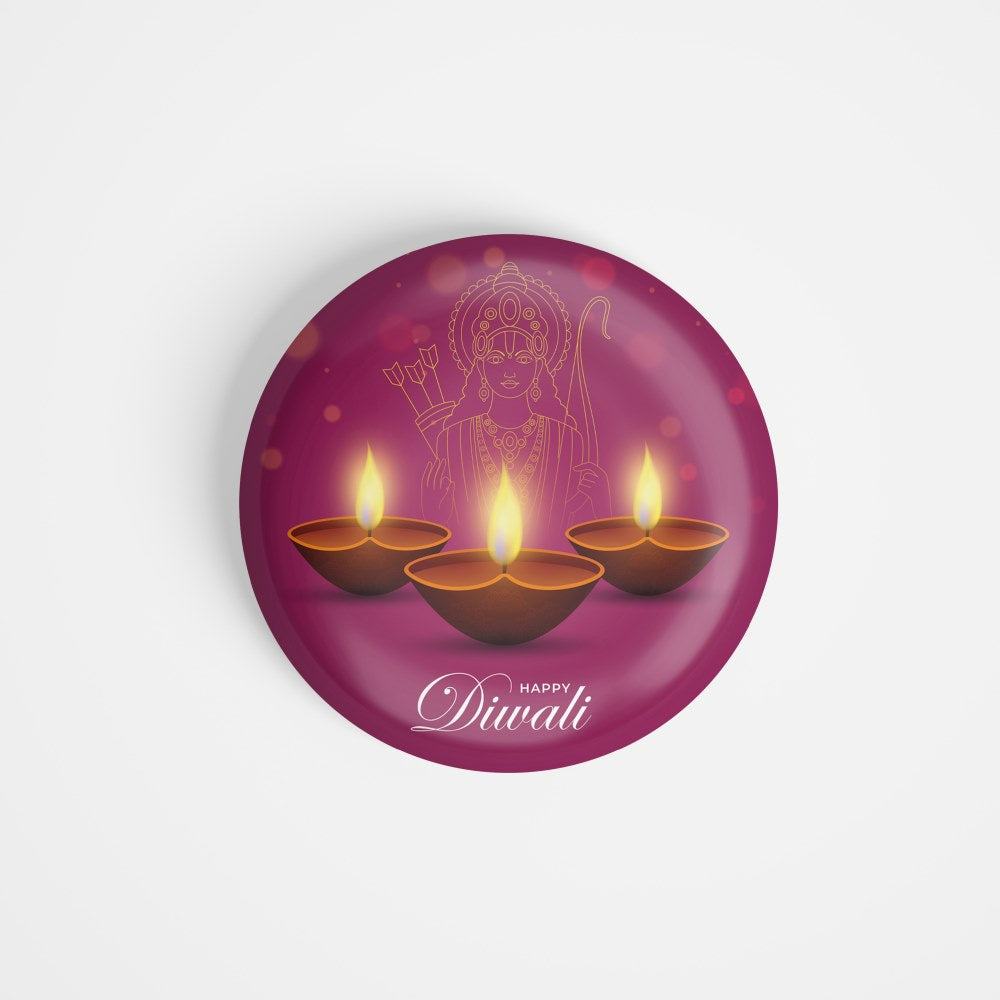 dhcrafts Round Fridge Magnet Pink Diwali D3 Glossy Finish Design Pack of 1 (75 mm)